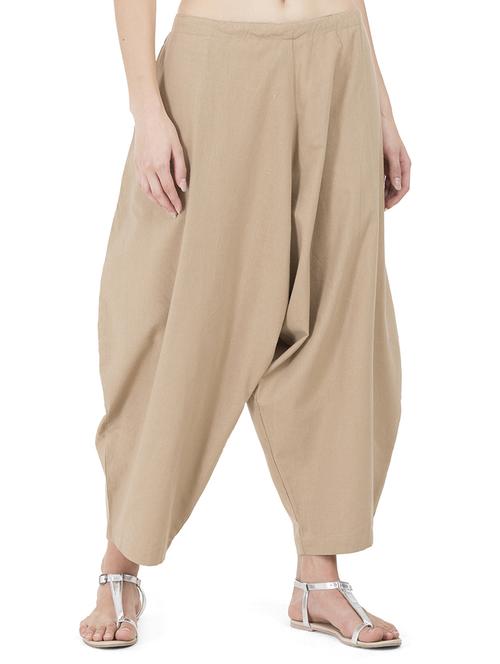 GRASS by Gitika Goyal beige cotton wide leg trouser - 15008110 - Standard Image - 1