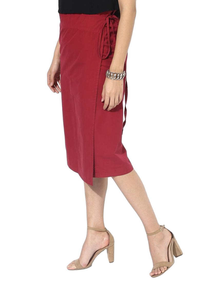 red solid cotton wrap skirt - 15008117 - Zoom Image - 2