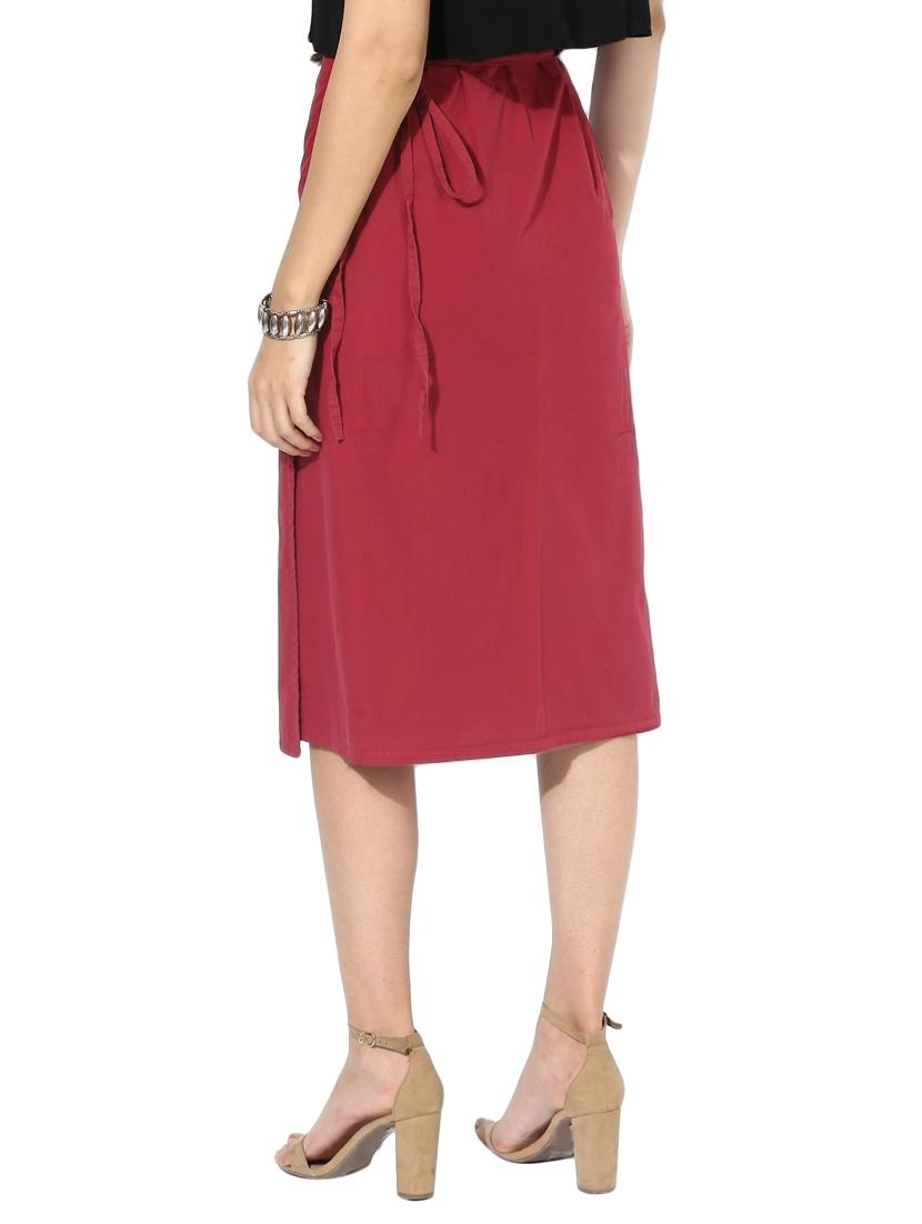 red solid cotton wrap skirt - 15008117 - Zoom Image - 3