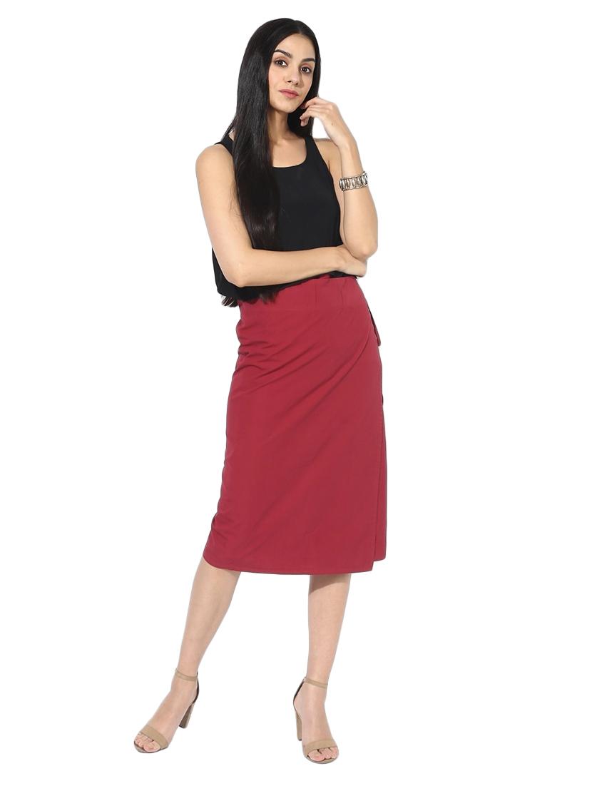 red solid cotton wrap skirt - 15008117 - Zoom Image - 4