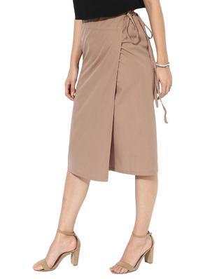 beige solid cotton wrap skirt - 15008118 - Standard Image - 2