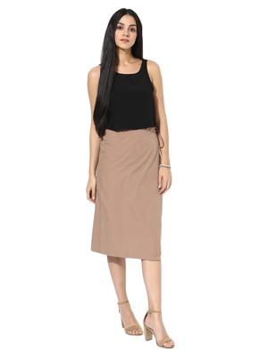 beige solid cotton wrap skirt - 15008118 - Standard Image - 4
