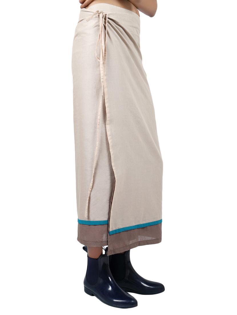 beige solid cotton wrap skirt - 15008122 - Zoom Image - 2