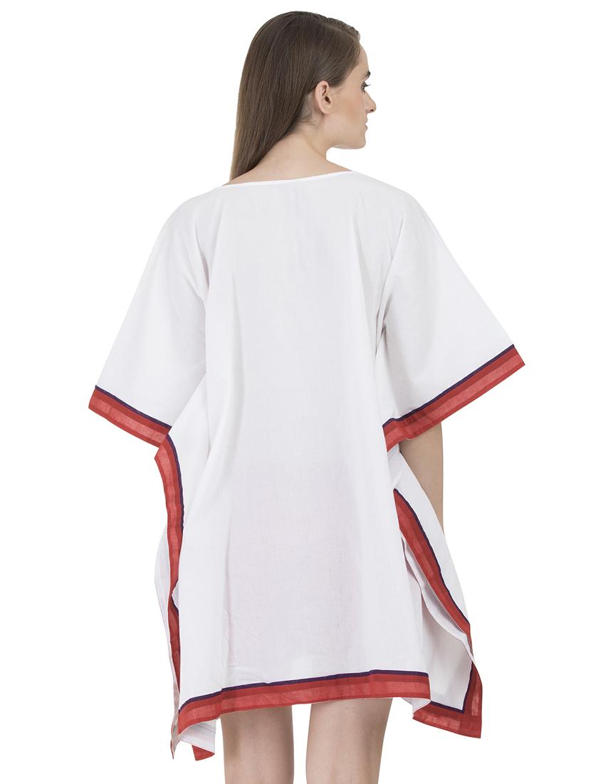 white solid cotton kaftan - 15008123 - Zoom Image - 3