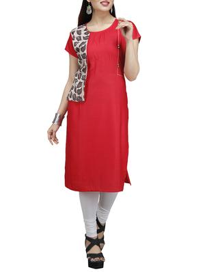 red cotton straight kurta - 15008134 - Standard Image - 1