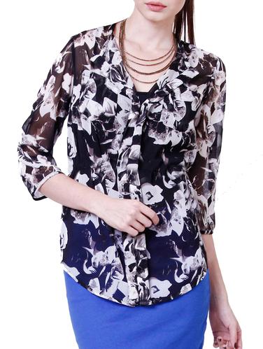 black printed chiffon top - 15008135 - Very Small Image - 1