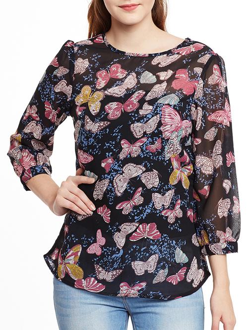 black printed poly chiffon top - 15008137 - Standard Image - 1