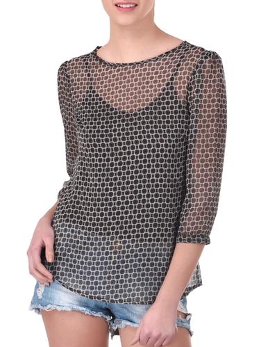 brown printed poly georgette top - 15008157 - Very Small Image - 1