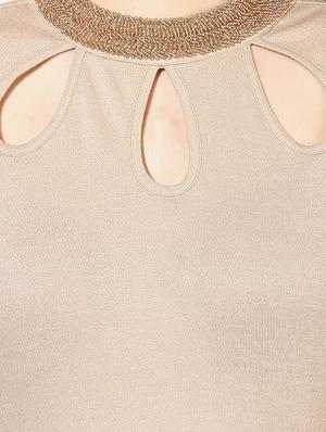 solid beige embellished top - 15008285 - Standard Image - 4
