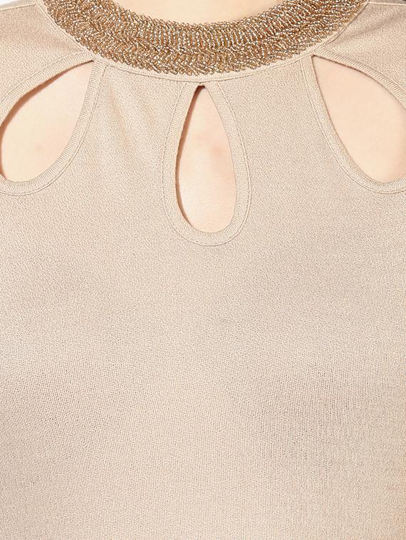 solid beige embellished top - 15008285 - Zoom Image - 4