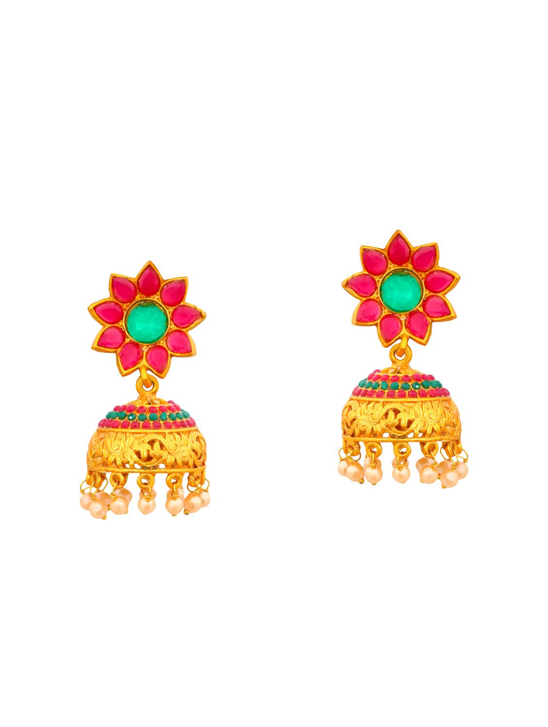 multi colored brass jhumka earrings - 15008746 - Zoom Image - 1