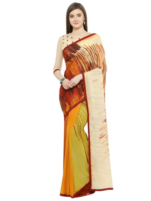 green georgette printed saree with blouse - 15008901 - Standard Image - 1