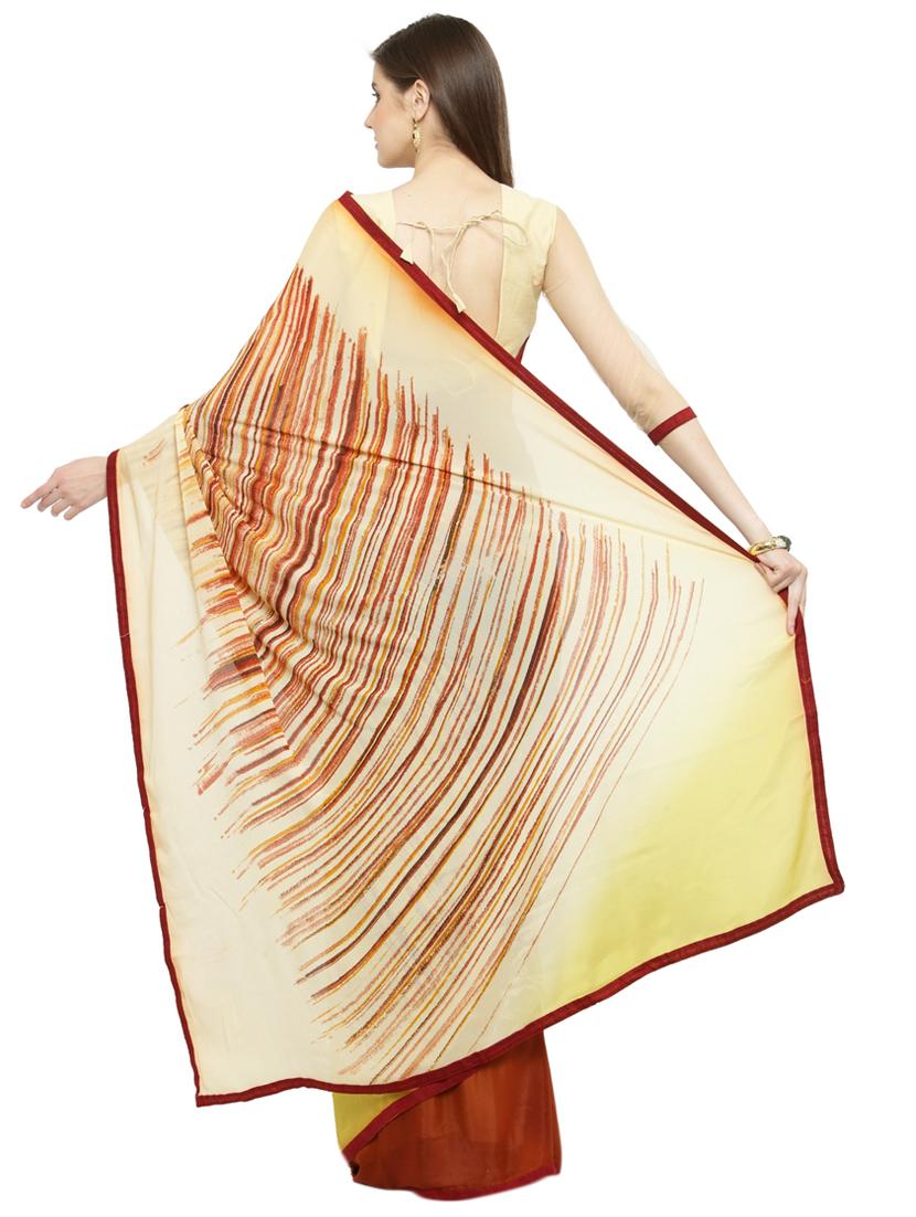 green georgette printed saree with blouse - 15008901 - Zoom Image - 2