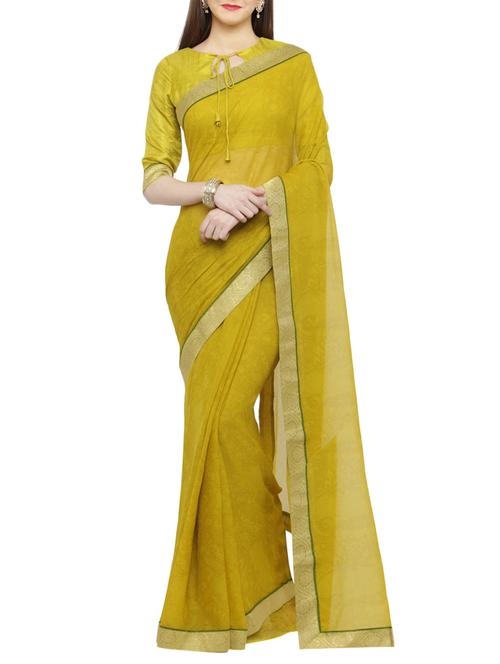 mustard printed saree with blouse - 15008909 - Standard Image - 1