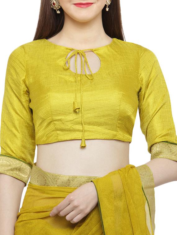 mustard printed saree with blouse - 15008909 - Zoom Image - 3