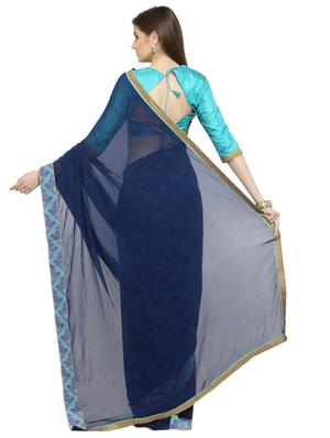 blue georgette printed saree with blouse - 15008941 - Standard Image - 2