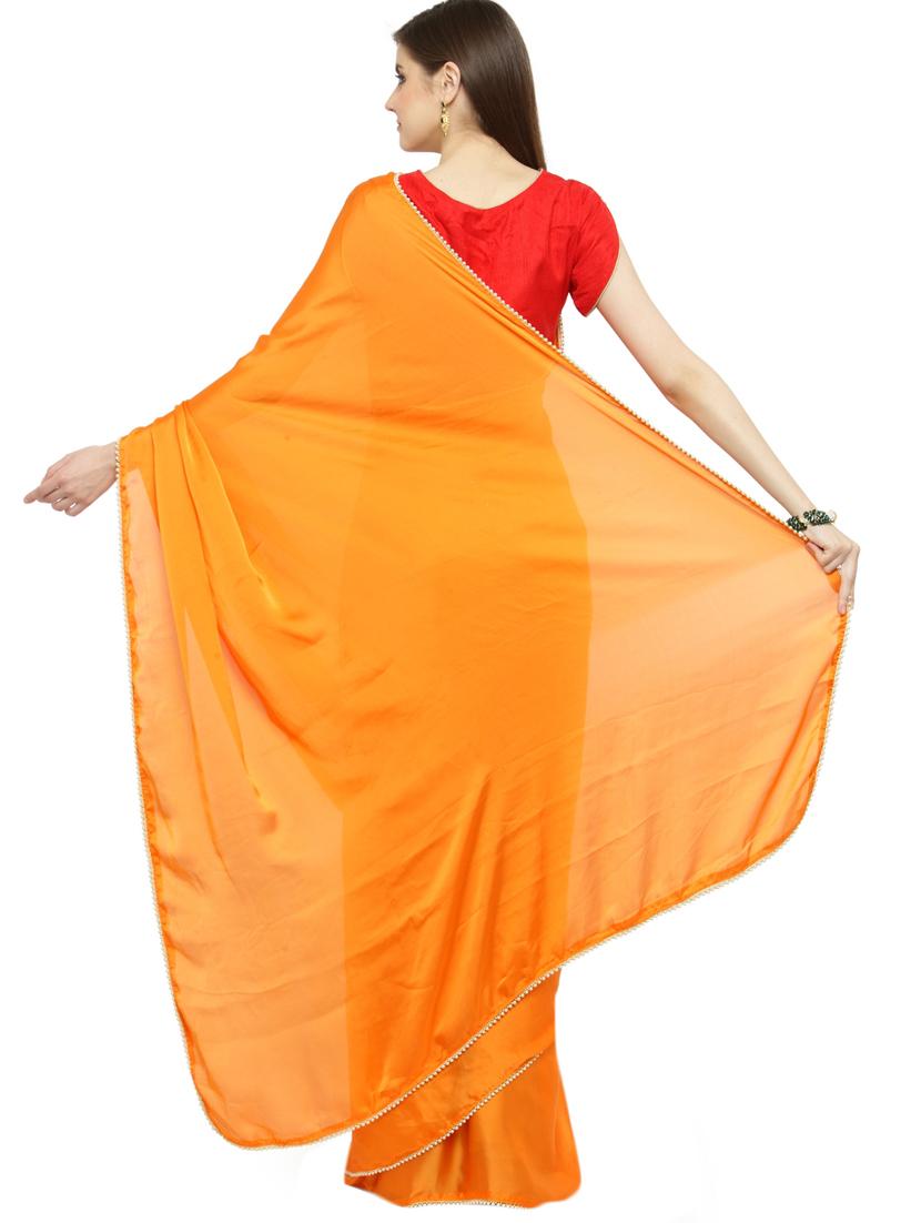contrast lace detail plain saree with blouse - 15008972 - Zoom Image - 2