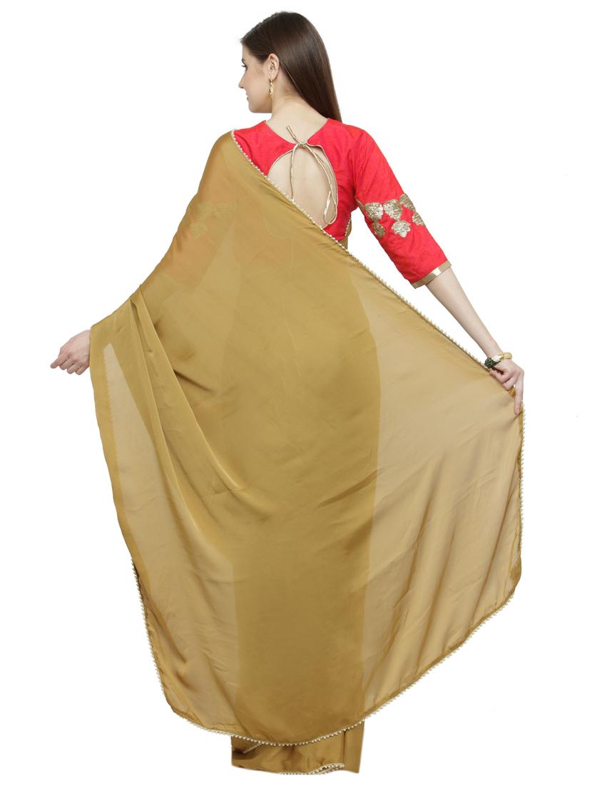 contrast lace detailing plain saree with blouse - 15008975 - Zoom Image - 2