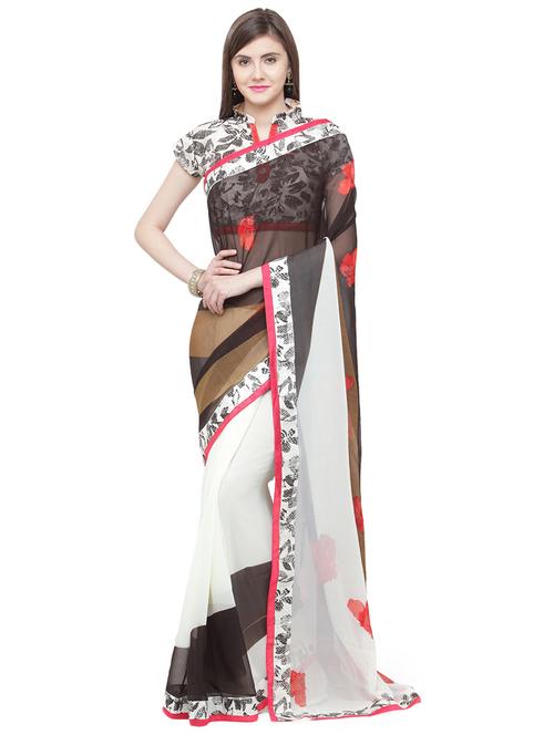 Black printed saree with blouse - 15008995 - Standard Image - 1