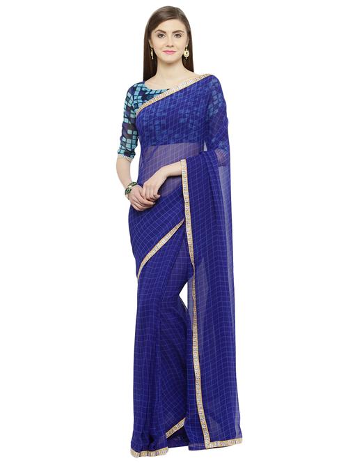 blue georgette printed saree with blouse - 15008996 - Standard Image - 1