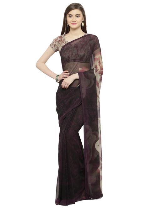 purple georgette printed saree with blouse - 15009006 - Standard Image - 1