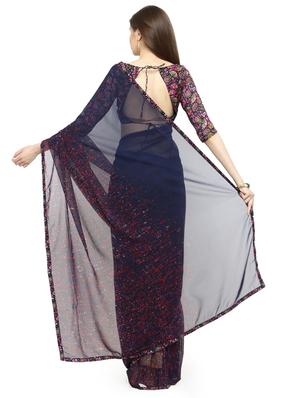 blue georgette printed saree with blouse - 15009017 - Standard Image - 2