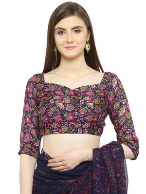 blue georgette printed saree with blouse - 15009017 - Standard Image - 3