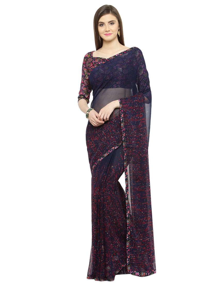 blue georgette printed saree with blouse - 15009017 - Zoom Image - 1