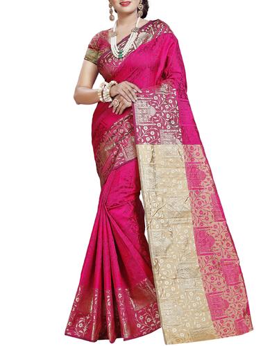 pink cotton silk woven saree with blouse - 15009294 - Very Small Image - 1