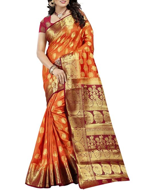 orange art silk banarasi saree with blouse - 15009300 - Standard Image - 1