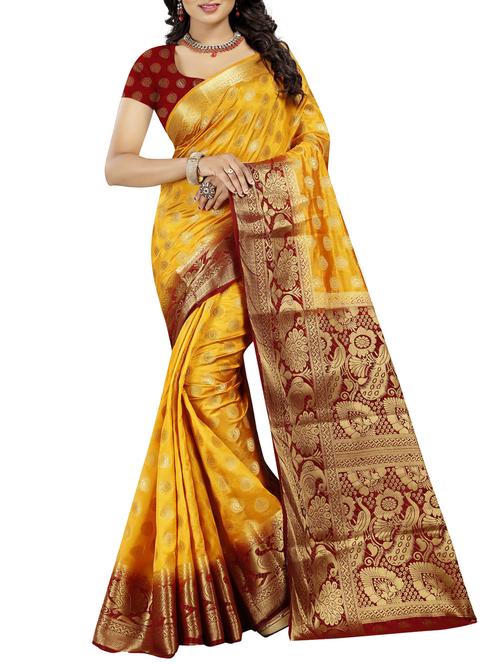 mustard art silk banarasi saree with blouse - 15009343 - Standard Image - 1