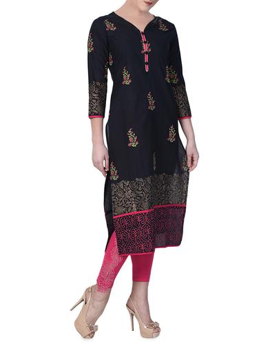 black cotton straight kurta - 15009365 - Very Small Image - 1