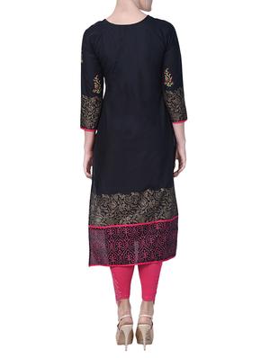 black cotton straight kurta - 15009365 - Standard Image - 3