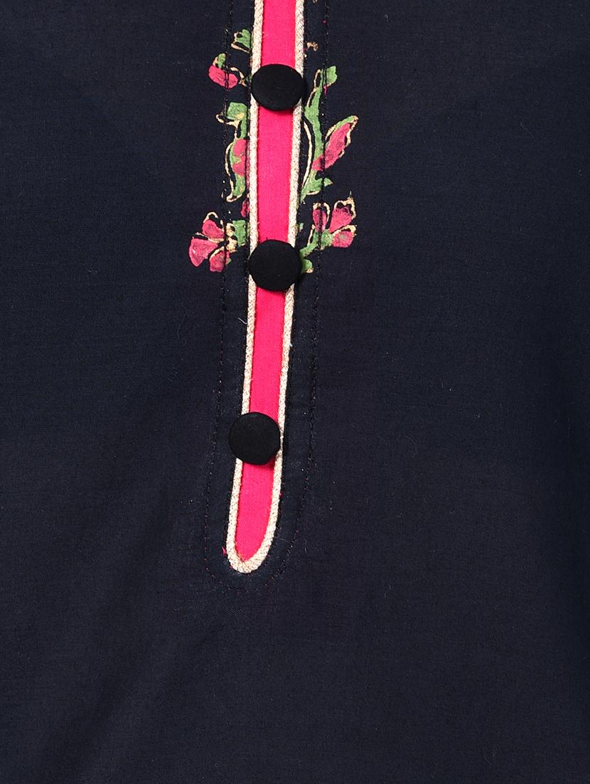 black cotton straight kurta - 15009365 - Zoom Image - 4