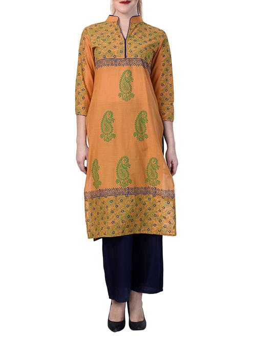 orange cotton straight kurta - 15009372 - Standard Image - 1