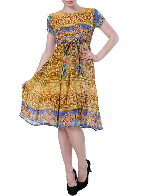 yellow printed belted dress - 15009373 - Standard Image - 1