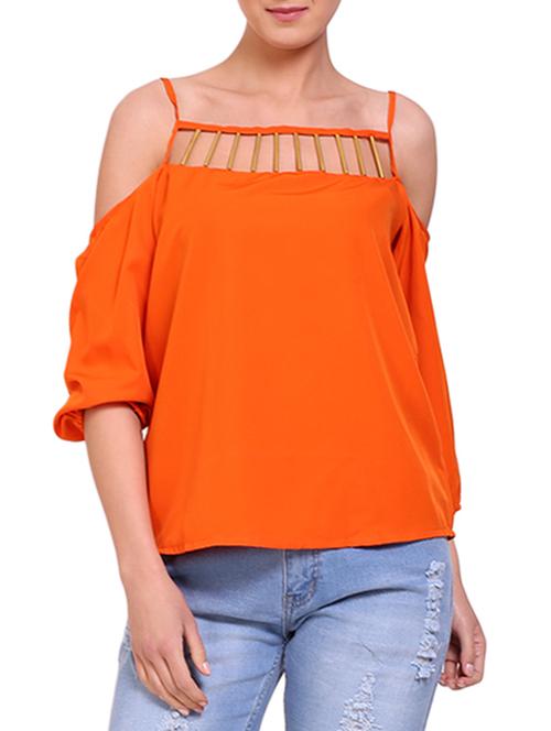 orange solid cold shoulder top - 15009376 - Standard Image - 1