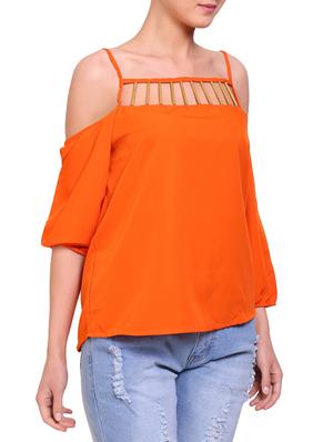 orange solid cold shoulder top - 15009376 - Standard Image - 2