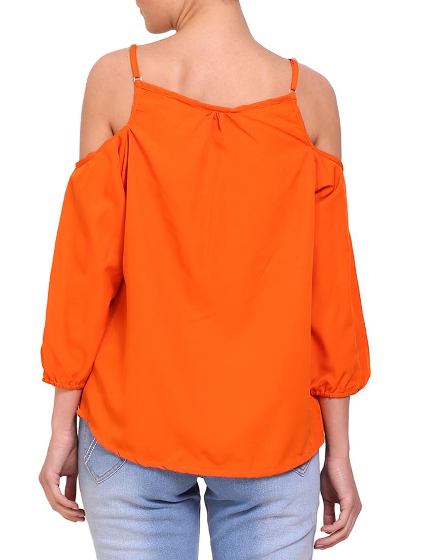 orange solid cold shoulder top - 15009376 - Zoom Image - 3