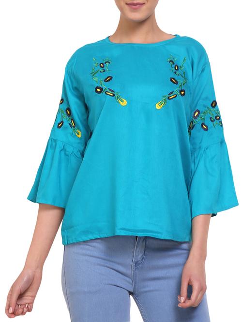 blue embroidered rayon top - 15009409 - Standard Image - 1