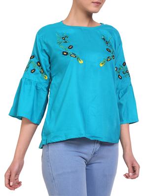 blue embroidered rayon top - 15009409 - Standard Image - 2