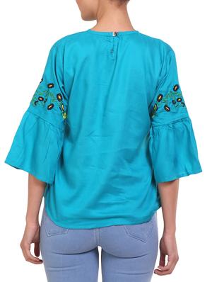 blue embroidered rayon top - 15009409 - Standard Image - 3