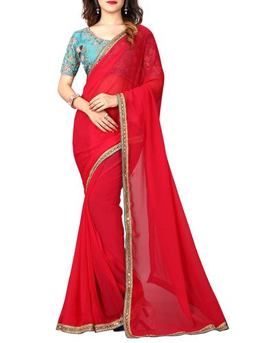 pink saree with blouse - 15009571 - Very Small Image - 1