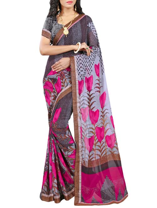 grey georgette printed saree with blouse - 15009575 - Standard Image - 1