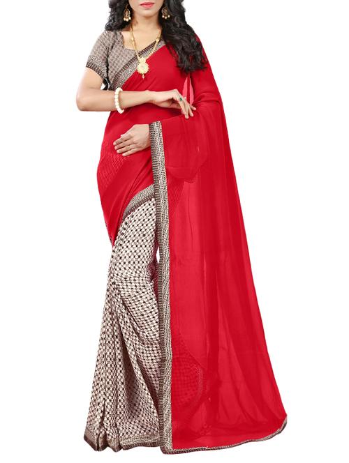 red georgette half & half saree with blouse - 15009576 - Standard Image - 1