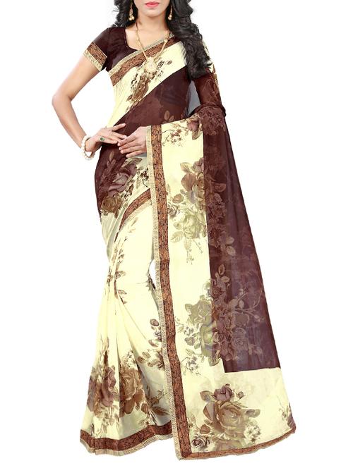 cream georgette printed saree with blouse - 15009577 - Standard Image - 1