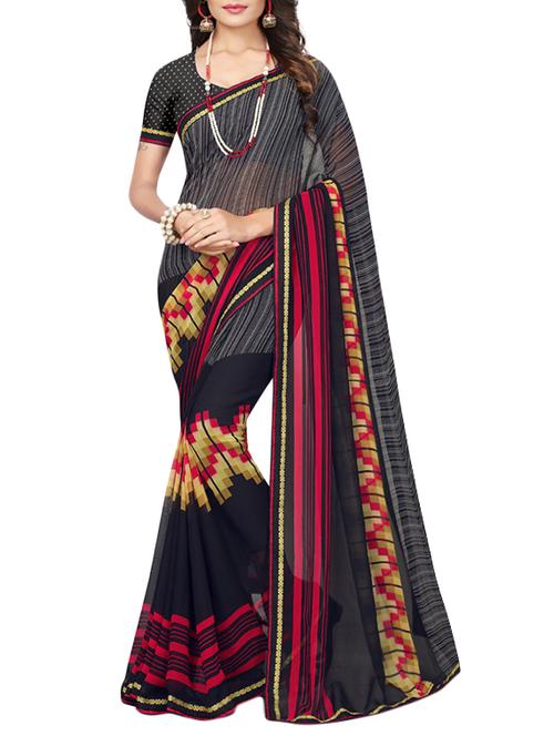 grey georgette printed saree with blouse - 15009583 - Standard Image - 1