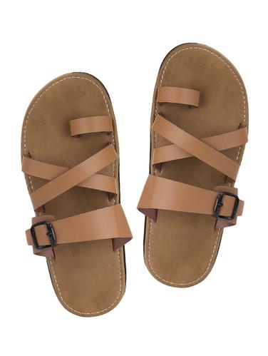 tan leatherette slip on slipper - 15009586 - Very Small Image - 1