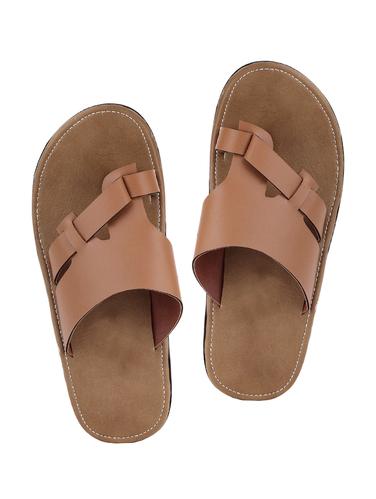 tan leatherette toe separator slipper - 15009588 - Very Small Image - 1