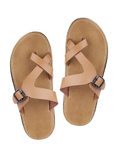 tan leatherette toe separator slipper - 15009590 - Very Small Image - 1
